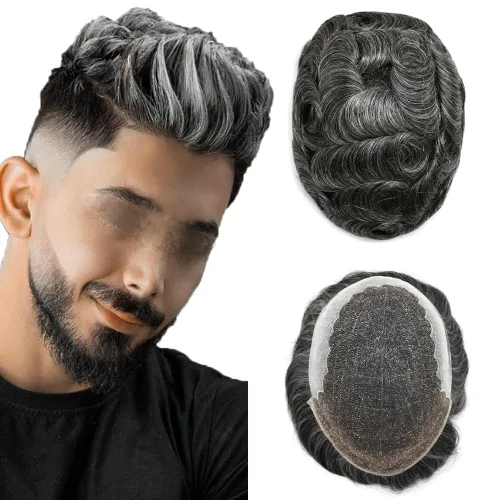 Miniatura 29 de Mens Toupee Human Hair Replacement System Swiss Lace Toupee For Men Hair Piece Protesis Capilar Mens Hairpiece 5X7#1 Jet Black 120% Density