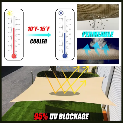 Miniatura 2 de Royal Shade Toldo rectangular de tela para patio al aire libre, 14 x 14 pies, color beige, RTAPS14 - UPF50+ 95% de bloqueo UV, resistente, permeable