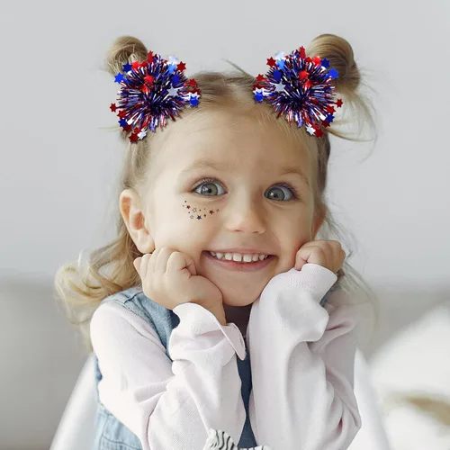 Miniatura 3 de Pinzas patrióticas para el 4 de julio para niñas y mujeres, con lazo metálico para animadora, con purpurina, rojo, blanco y azul, accesorios