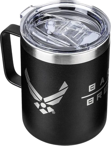 Miniatura 2 de Military Gift Shop Vaso Térmico de Café de Viaje de la Fuerza Aérea de Acero Inoxidable con Aislamiento al Vacío de Doble Pared Negro de 12 Onzas