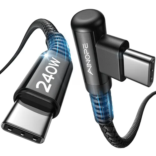 Miniatura 10 de AINOPE Cable USB C a USB C de 240W (6.6 pies, paquete de 2, USB C Chubby) Cable de carga rápida USB C a USB C, cable cargador USB C en ángulo recto