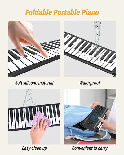 Miniatura 7 de KONIX Piano enrollable de 61 teclas, piano portátil mejorado para principiantes con Bluetooth/MIDI, teclado de piano enrollable de silicona