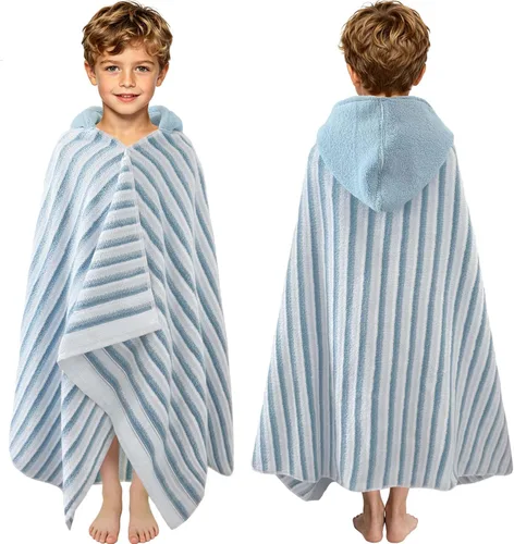 Miniatura 54 de Toallas de baño con capucha para niños (3-10 años), toallas de piscina gruesas de algodón turco suaves y absorbentes, con capucha para niños rosa