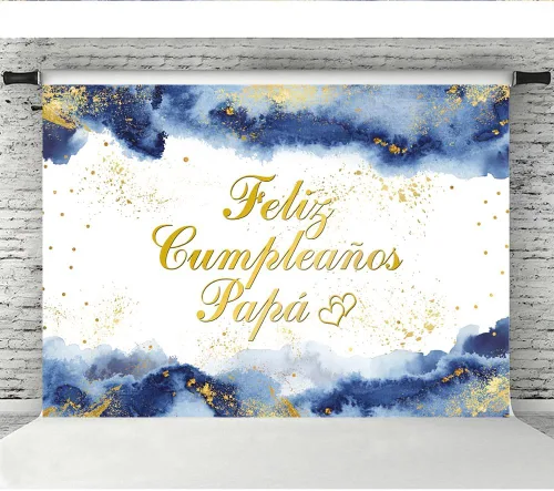 Miniatura 5 de Lofaris Feliz Cumpleaños - Telón de fondo de cumpleaños de papá, cumpleaños de papá, nubes azul marino, fondo dorado con purpurina dorada, pancarta