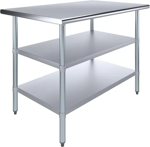 Miniatura 14 de Mesa de trabajo de acero inoxidable con 2 estantes Mesa de utilidad de metal Mesa de utilidad NSF para uso comercial y residencial