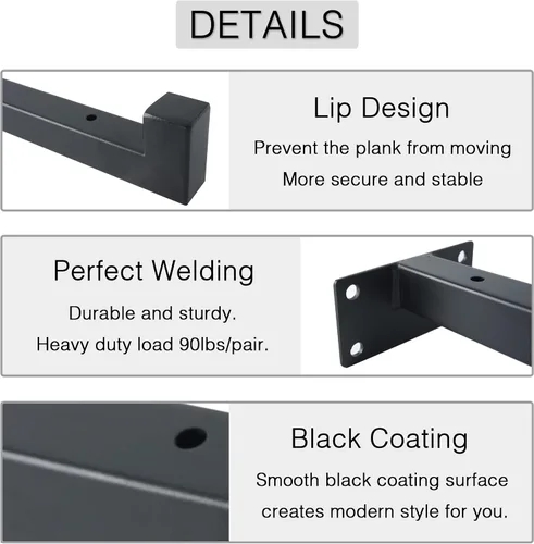 Miniatura 2 de OVOV Paquete de 6 soportes de estante negros de 6 pulgadas con soporte de estante industrial para almacenamiento de cocina, baño, soporte de estante
