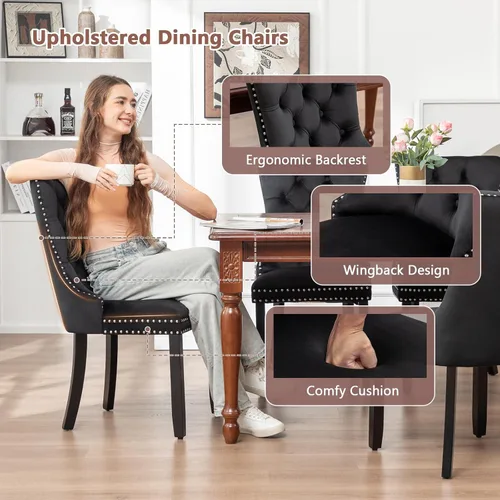 Miniatura 5 de Eifizek Sillas De Comedor - Juego de 6 sillas de comedor de terciopelo con borde de anillo de clavo, sillas de comedor tapizadas con patas de madera