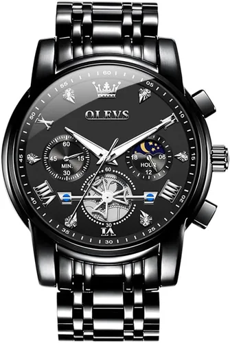 Miniatura 19 de OLEVS Relojes para hombre de acero inoxidable con cronógrafo, reloj de pulsera grande analógico de cuarzo, relojes de vestir impermeables de moda