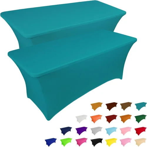 Miniatura 10 de IVAPUPU Paquete de 2 Manteles de Mesa de 6 Pies para Mesa Rectangular Ajustados para Eventos Elásticos Azul Niebla Cubiertas de Mesa Lavables Azul