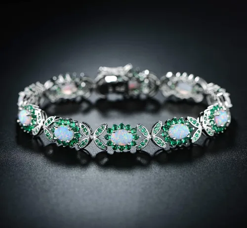 Miniatura 2 de Barzel - Pulsera de cuentas redondas de ópalo de oro blanco o rosa, chapado en oro de 18 k