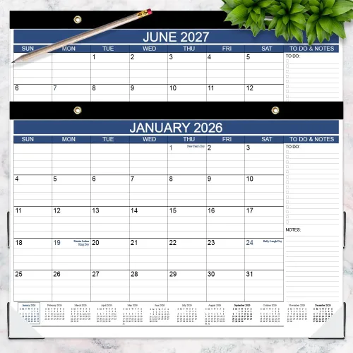 Miniatura 5 de Calendario de escritorio 2026-2027, funciona desde enero de 2026 hasta junio de 2027, calendario de escritorio con lista de tareas, papel de 140
