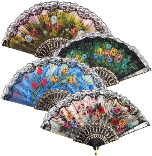 Miniatura 9 de HUNANBANG 4 abanicos de mano plegables de bambú oriental, solo para adultos, regalo de boda, recuerdos de fiesta, decoración de bricolaje