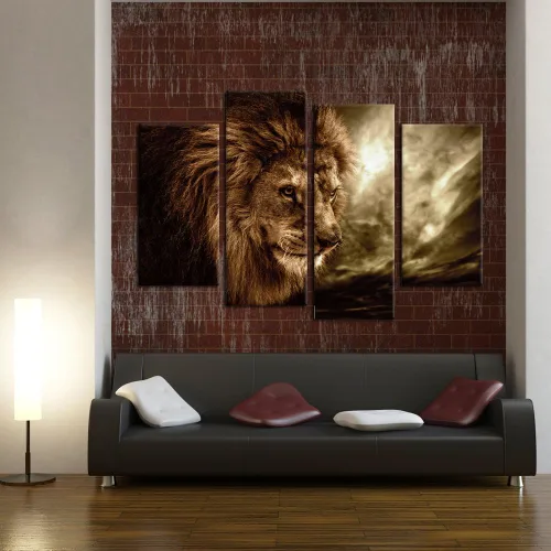 Miniatura 2 de KREATIVE ARTS - Arte de pared de león enmarcado y listo para colgar, 4 paneles, imágenes contemporáneas grandes, impresiones abstractas de lienzo