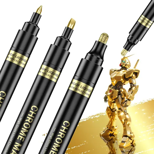Miniatura 9 de 5 marcadores de pintura cromada de espejo líquido, plateado, dorado y cobre, marcadores metálicos permanentes de espejo, brillo reflectante