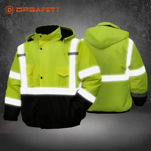 Miniatura 2 de Chaqueta de seguridad para hombre, chaqueta reflectante con capucha de alta visibilidad, chaqueta bomber de alta visibilidad con bolsillos y Lima