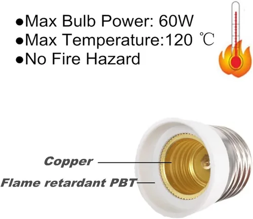 Miniatura 3 de 8 portalámparas E27 a E17 convertidor de adaptador - E26 a base de bombilla E17 - Compatible con bombillas LED/CFL, resistente al calor