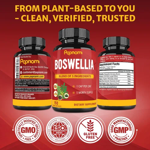 Miniatura 6 de Boswellia Serrata - Cápsulas de extracto con cúrcuma, jengibre, pimienta, té verde 5 meses de suministro 150 cápsulas