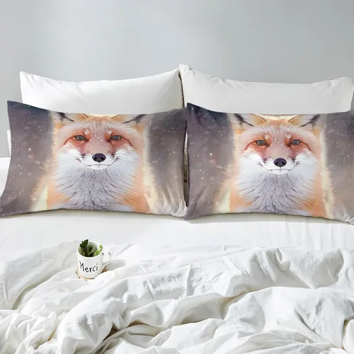 Miniatura 6 de Homewish Juego de ropa de cama de zorro 3D, tamaño individual, juego de funda de edredón con temática de animales salvajes de la naturaleza, 2