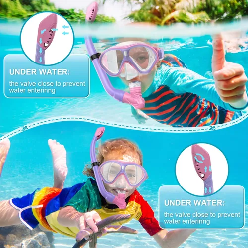 Miniatura 4 de Gintenco Equipo de esnórquel para niños, juego de esnórquel para niños de 6 a 14 años, gafas de natación de vidrio templado antivaho antifugas