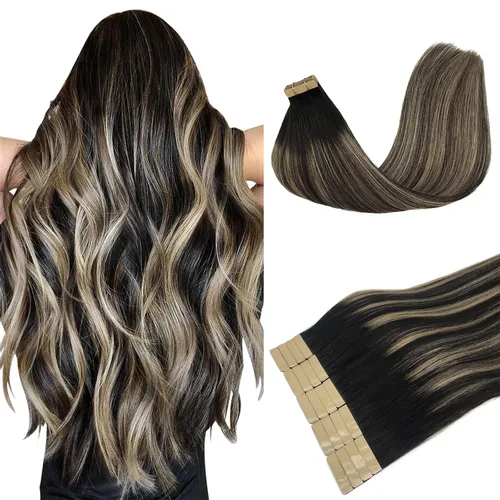 DOORES - Extensiones de cabello con cinta en extensiones de cabello Remy de color real, extensiones de cabello humano natural trama de piel recta