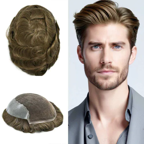 Miniatura 67 de Mens Toupee Human Hair Replacement System Swiss Lace Toupee For Men Hair Piece Protesis Capilar Mens Hairpiece 5X7#1 Jet Black 120% Density
