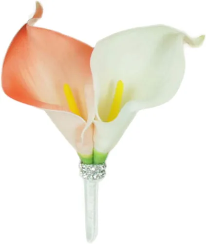 Lily Garden® Real Touch - Ramo de boda de flores de color turquesa y coral y blanco y clavel (2 boutonnieres)