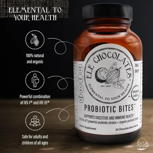 Miniatura 3 de Suplemento probiótico diario de chocolate negro muerde 3 mil millones de UFC para la salud intestinal digestiva, apoyo inmunológico para mujeres
