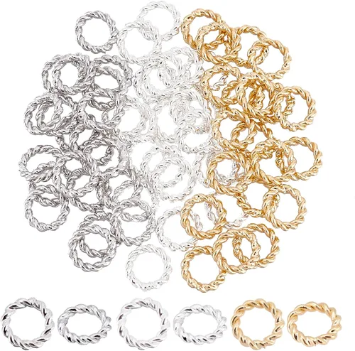 PH PandaHall 60 anillos de salto de oro de 24 quilates, 3 colores de 0.236 pulgadas de latón, anillos de salto trenzados de calibre 18, anillos de