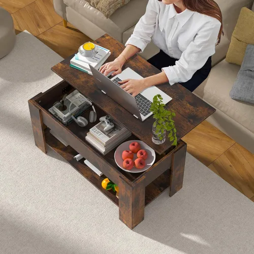Miniatura 3 de Mesa auxiliar de madera rústica con almacenamiento, mesa consola con escritorio oculto para sala de estar Marrón