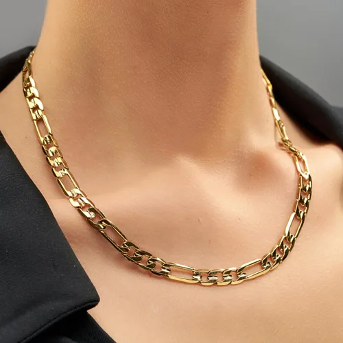 Miniatura 2 de LIFETIME JEWELRY Collar de cadena Figaro de 0.276 in con corte de diamante chapado en oro real de 24 quilates