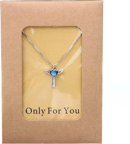 Miniatura 2 de Ckysee Angel Birthstone Necklaces Heart Cross Necklace for Girls Kids Women Cubic Zirconia Angel Wing Birthstone Heart Charm Pendant Necklace Gifts