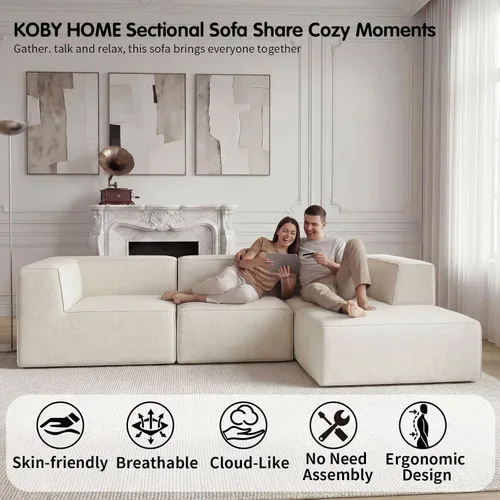 Miniatura 4 de Sofá Seccional Comprimido de 106" Sofás Modulares en Forma de L con Chaise, Espuma de Alta Densidad Sin Ensamblaje Requerido, 4 Piezas