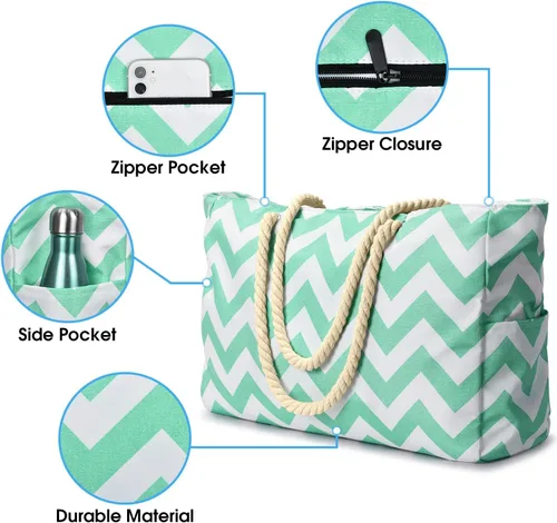 Miniatura 3 de Bolsas de playa para mujer, bolsa de playa grande impermeable con cremallera, bolsas de playa, impermeables, a prueba de arena, bolsa grande