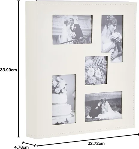 Miniatura 7 de Pioneer - Álbum de fotos, con cubierta de piel sintética cosida con collage y marco con texto "Boda" en relieve, color marfil.