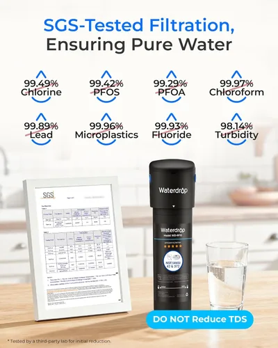 Miniatura 3 de Waterdrop 10UA - Sistema de filtro de agua para debajo del fregadero, reduce PFAS, PFOA/PFOS, plomo, cloro, mal sabor y olor, filtro de agua