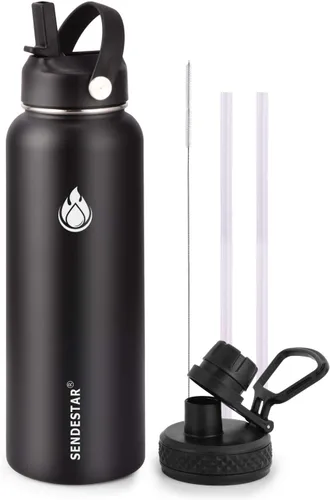 Miniatura 27 de SENDESTAR Botella de agua aislada de 24 onzas, boca ancha, botella de agua de 24 onzas con tapa con popote, tapa de boquilla, acero inoxidable