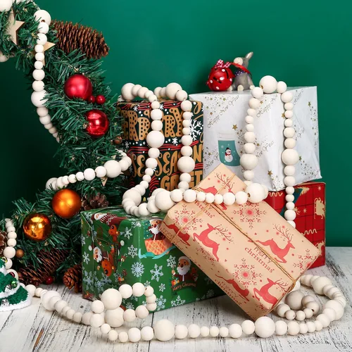 Miniatura 6 de GWHOLE 2 piezas de 7.2 pies de cuentas de madera para decoración de árbol de Navidad, adornos bohemios para Navidad, fiestas navideñas, decoración
