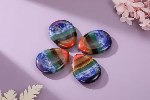 Miniatura 4 de Jovivi Piedra de preocupación del pulgar para la ansiedad, 7 cristales de chakra, piedras curativas ovaladas, piedra de palma pulida, cristal