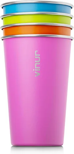Miniatura 17 de VINUR Paquete de 4 vasos de acero inoxidable de 16 onzas, vasos apilables de metal para viajes, campamento, exteriores