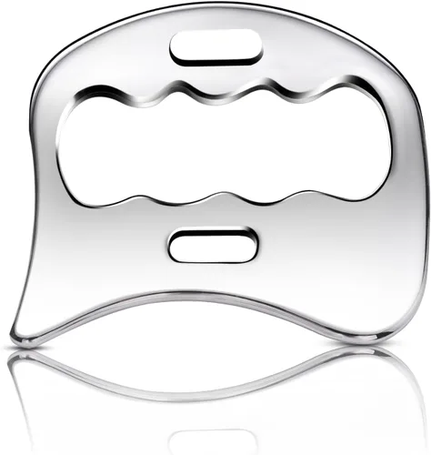 HEALTHANDWEALTH™ Herramienta Gua Sha de acero inoxidable de alta calidad – Gua Sha de metal para cara, cuello y cuerpo – Reduce la hinchazón,