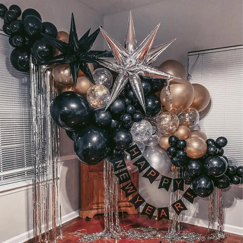 Miniatura 3 de Globos negros y dorados, kit de 50 globos de 12 pulgadas, globos de látex negros para decoraciones de cumpleaños, año nuevo, boda, graduación