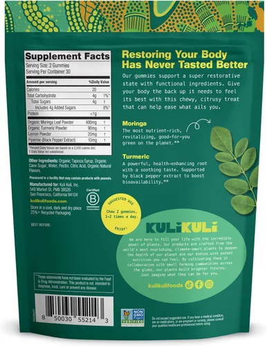 Miniatura 2 de Kuli Kuli Super Energy Gummies - Suplementos energéticos con moringa, estimulante de energía natural sin cafeína - 60 gomitas de moringa sin OGM