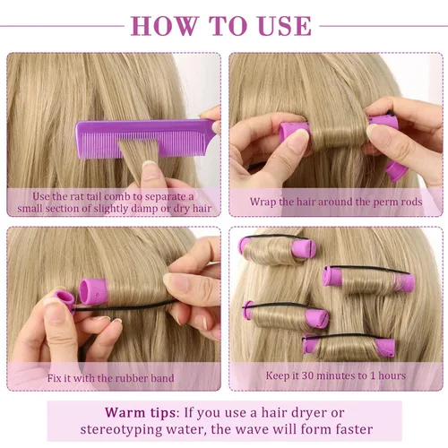 Miniatura 3 de 48 piezas de varillas para el cabello permanente, varillas cortas de onda fría, planchas de plástico para permanente, rulos de pelo con peine