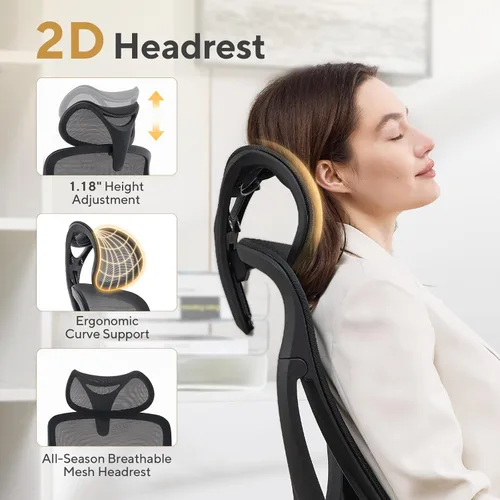 Miniatura 7 de Nouhaus Apertura - Silla ergonómica de oficina, sillas de escritorio de oficina en casa con soporte lumbar ajustable y reposacabezas, soporte Negro