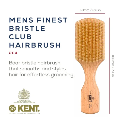 Miniatura 3 de Kent OG4 - Cepillo rectangular de pelo y facial para caballeros de Beachwood para el cuidado de la barba, cepillo exfoliante natural de cerdas