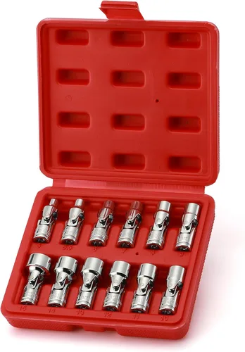 Miniatura 6 de EMENTOL 12 piezas 1/4" accionamiento juego de llaves universales de junta universal, 6 puntos, juego de llaves universales flexibles métricas, CR-V