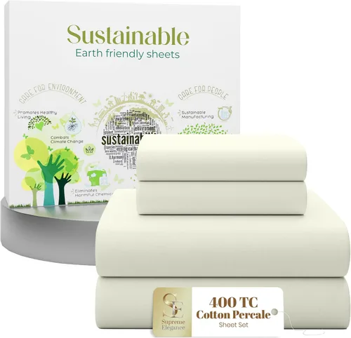 Miniatura 23 de Purity Home - Juego de sábanas 100% algodón de 400 hilos, percal refrescante, con bolsillo profundo elástico, ropa de cama de 3 piezas, lujo