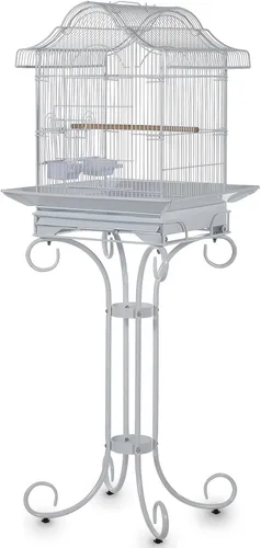 Jaula de pájaros enrollada vintage de 58 pulgadas, metal resistente con revestimiento no tóxico, jaula de loro victoriano con soporte, bandeja