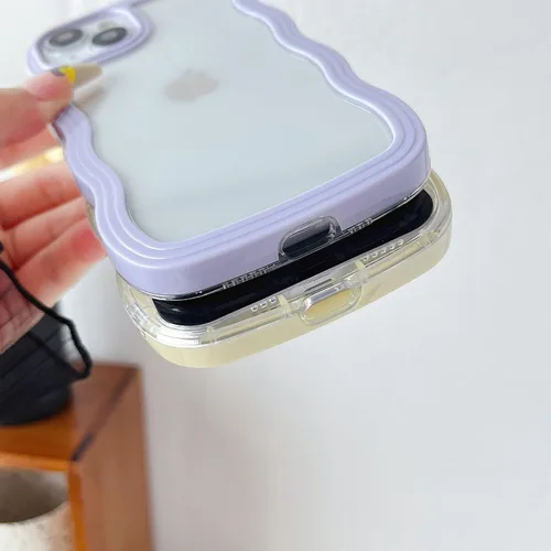 Miniatura 5 de Caseative Funda para iPhone 13, color negro Forma de marco de onda rizada linda a prueba de golpes suave