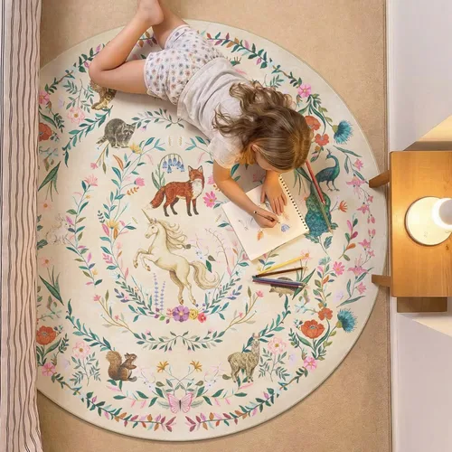 jinchan Moonrise - Alfombra redonda de 5 pies para habitación de niños, lavable, suave, antideslizante, de pelo bajo, diseño de cuento de hadas,
